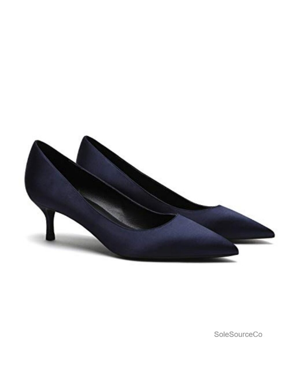 Kitten Heel Pumps Pointed Toe Satin Slip On 2 Inch Mid Heel Dress Shoes for